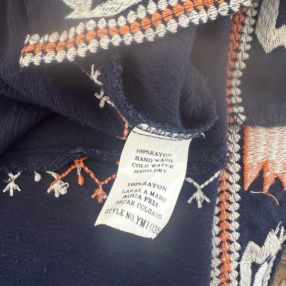 MonoReno Boho Navy Tunic Dress with Orange and White Embroidery - Picture 3 of 6